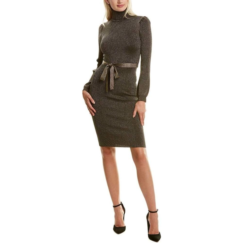 Ali & Jay Shine Bright Metallic‎ Ribbed Turtleneck Sweater Dress Medium Holiday